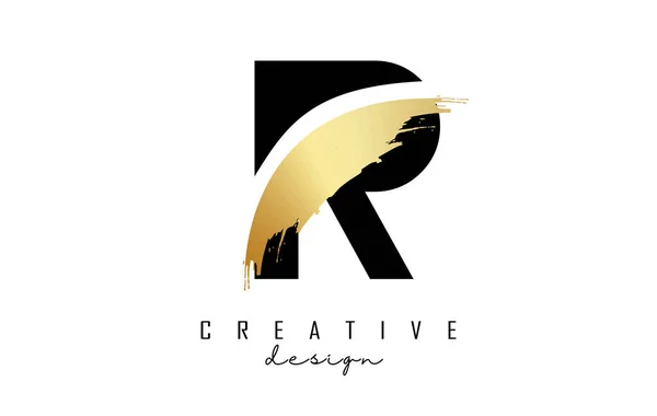 Buchstabe Logo Mit Goldenem Pinselstrich Und Kreativem Schnitt — Stockvektor