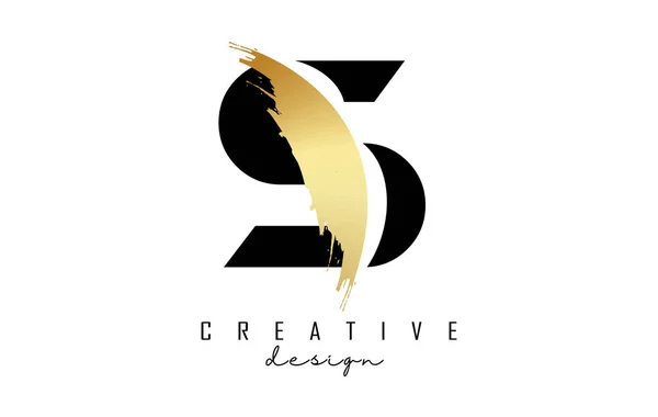 Letter Logo Met Gouden Penseelstreek Creatieve Snit — Stockvector