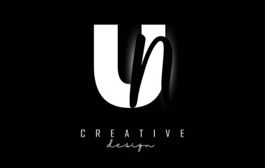 Siyah ve Beyaz Harfler. Minimalist bir tasarımı olan BM Logosu. Geometrik ve el yazısıyla yazılmış U ve N harfleri.
