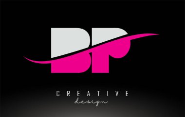 BP B P Beyaz ve Pembe Harf Logosu ile Swoosh.