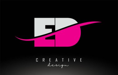 Swoosh ile ED E D Beyaz ve Pembe Harf Logosu.