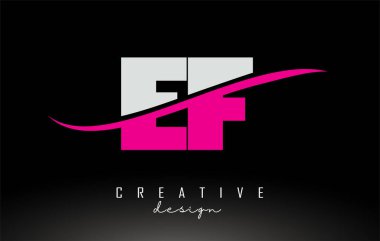 Swoosh ile EF F Beyaz ve Pembe Harf Logosu.