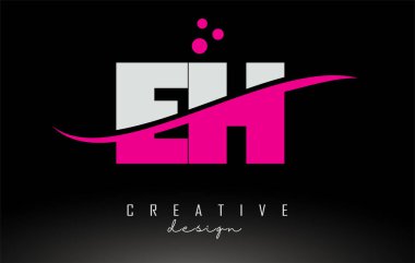 EH H H beyaz ve pembe harfli logo Swoosh ve noktalar.