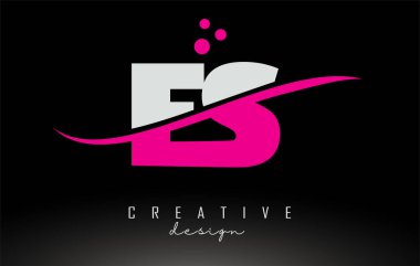 ES E S beyaz ve pembe harfli logo Swoosh ve noktalar.
