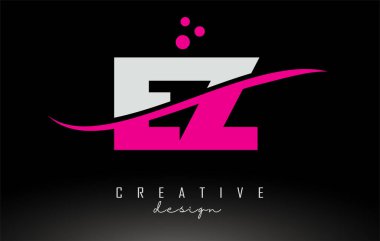 EZ E beyaz ve pembe harfli logo Swoosh ve noktalar.