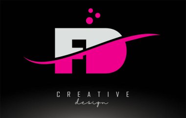 FD F D beyaz ve pembe harfli logo Swoosh ve noktalar.