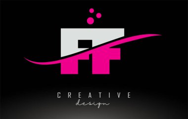 FF F beyaz ve pembe harfli logo Swoosh ve noktalar.