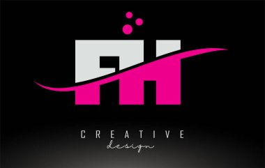 FH H H beyaz ve pembe harfli logo Swoosh ve noktalar.