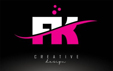 FK F K beyaz ve pembe harfli logo Swoosh ve noktalar.