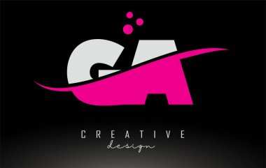 GA G Beyaz ve pembe harfli logo Swoosh ve noktalar.