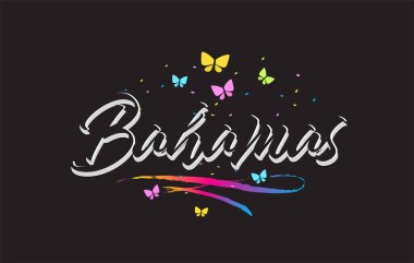 Beyaz Bahamalar Kelebekli ve Renkli Swoosh 'lu Vektör Sözcük Metni.