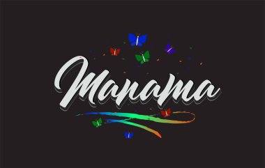 Beyaz Manama Kelebekli ve Renkli Swoosh 'lu Vektör Sözcük Metni.