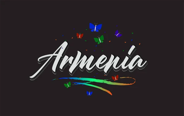 Vit Armenien Handskriven Vektor Word Text Med Fjärilar Och Färgglada — Stock vektor