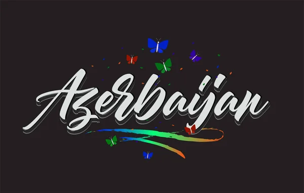 Teks Kata Vektor Tulisan Tangan Azerbaijan Putih Dengan Kupu Kupu - Stok Vektor