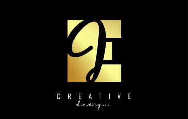 Minimalist dizaynlı Altın Harfler EJ logosu. Geometrik ve el yazısıyla yazılmış E ve J harfleri.