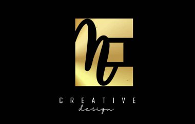 Minimalist dizaynlı Altın Harfler EM logosu. Geometrik ve el yazısıyla yazılmış E ve M harfleri.