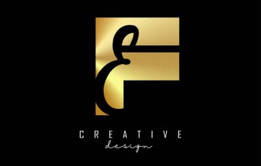 Minimalist tasarımı olan Altın Harfler FELogosu. Geometrik ve el yazısıyla yazılmış F ve E harfleri.