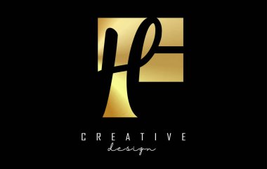 Minimalist dizaynlı Altın Harfler FH logosu. Geometrik ve el yazısıyla yazılmış F ve H harfleri.