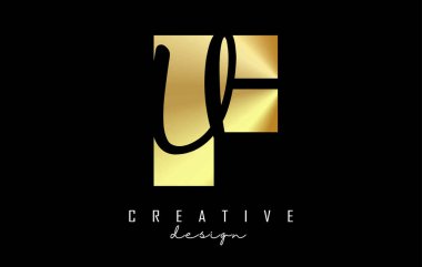 Minimalist dizaynlı Altın Harfler FU logosu. Geometrik ve el yazısıyla yazılmış F ve U harfleri.