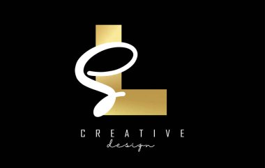 Minimalist dizaynlı Altın Harfler LS Logosu. Geometrik ve el yazısıyla yazılmış L ve S harfleri.