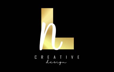 Minimalist tasarımlı Altın Harfler LN logosu. Geometrik ve el yazısıyla yazılmış L ve N harfleri.
