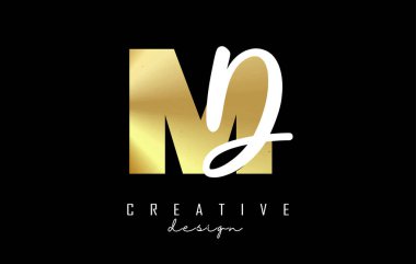 Minimalist tasarımlı Altın Harfler MD logosu. Geometrik ve el yazısı tipografili M ve D harfleri.