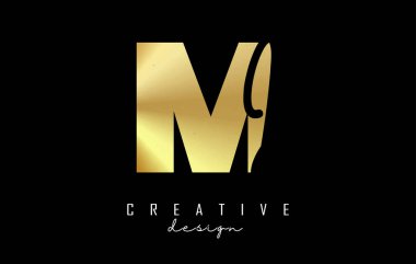 Minimalist dizaynlı Altın Harfler MI logosu. Geometrik ve el yazısıyla yazılmış M ve I harfleri..
