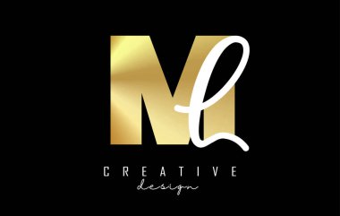 Minimalist tasarımlı Altın Harfler ML logosu. Geometrik ve el yazısıyla yazılmış M ve L harfleri.