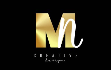 Minimalist tasarımlı Altın Harfler MN Logosu. Geometrik ve el yazısıyla yazılmış M ve N harfleri.
