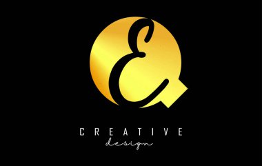 Minimalist dizaynlı Altın Harfler QE logosu. Geometrik ve el yazısıyla yazılmış Q ve E harfleri.