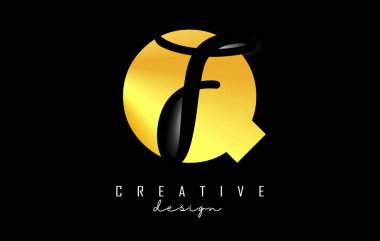 Minimalist dizaynlı Altın Harfler QF logosu. Geometrik ve el yazısıyla yazılmış Q ve F harfleri.