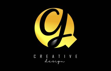 Minimalist dizaynlı Altın Harfler QG logosu. Geometrik ve el yazısıyla yazılmış Q ve G harfleri.