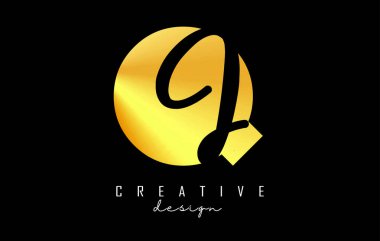 Minimalist dizaynlı Altın Harfler QJ logosu. Geometrik ve el yazısıyla yazılmış Q ve J harfleri.