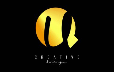 Minimalist dizaynlı Altın Harfler QU logosu. Geometrik ve el yazısıyla yazılmış Q ve U harfleri.