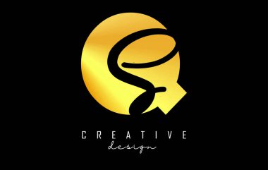 Minimalist dizaynlı Altın Harfler QS Logosu. Geometrik ve el yazısıyla yazılmış Q ve S harfleri.