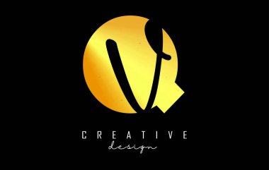 Minimalist dizaynlı Altın Harfler QV logosu. Geometrik ve el yazısıyla yazılmış Q ve V harfleri.