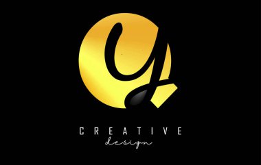 Minimalist dizaynlı Altın Harfler QY logosu. Geometrik ve el yazısıyla yazılmış Q ve Y harfleri.