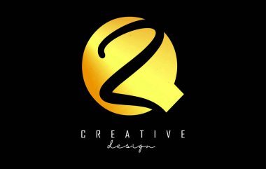 Minimalist dizaynlı Altın Harfler QZ logosu. Geometrik ve el yazısıyla yazılmış Q ve Z harfleri.