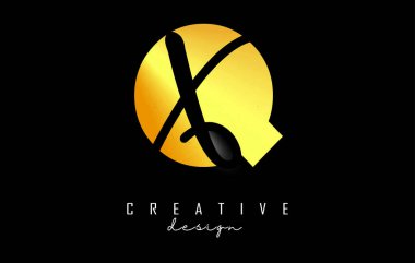 Minimalist dizaynlı Altın Harfler QX logosu. Geometrik ve el yazısıyla yazılmış Q ve X harfleri.