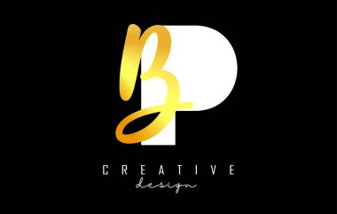 Minimalist dizaynlı Altın Harfler PB logosu. Geometrik ve el yazısıyla yazılmış P ve B harfleri.