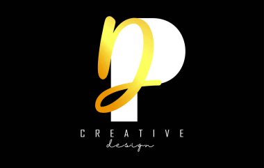 Minimalist dizaynlı Golden Letters PD logosu. Geometrik ve el yazısıyla yazılmış P ve D harfleri.