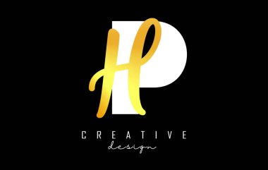 Minimalist dizaynlı Altın Harfler PH logosu. Geometrik ve el yazısıyla yazılmış P ve H harfleri.