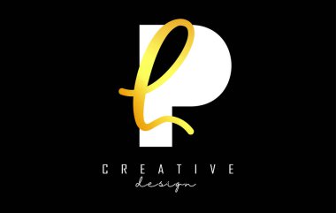 Minimalist dizaynlı Altın Harfler PL logosu. Geometrik ve el yazısıyla yazılmış P ve L harfleri.