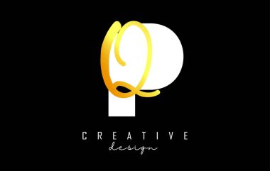 Minimalist tasarımlı Altın Harfler PQ logosu. Geometrik ve el yazısıyla yazılmış P ve Q harfleri.