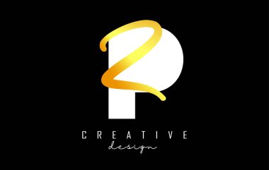 Minimalist dizaynlı Altın Harfler PZ logosu. Geometrik ve el yazısıyla yazılmış P ve Z harfleri.