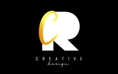 Minimalist dizaynlı Altın Harfler RC logosu. Geometrik ve el yazısı tipografili R ve C harfleri.