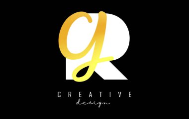 Minimalist dizaynlı Altın Harfler RG logosu. Geometrik ve el yazısıyla yazılmış R ve G harfleri.