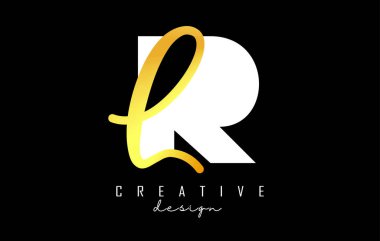 Minimalist dizaynlı Altın Harfler RL logosu. Geometrik ve el yazısı tipografili R ve L harfleri.