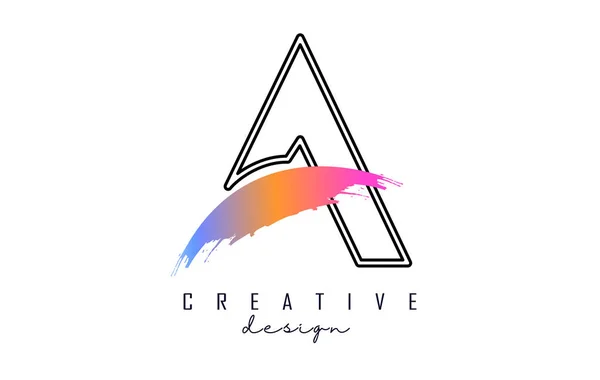 Esquema Carta Logotipo Con Trazo Pincel Arco Iris Corte Creativo — Vector de stock