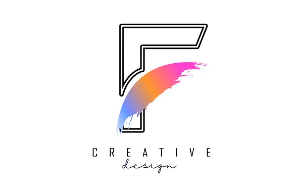 Esquema Letra Logo Con Trazo Pincel Arco Iris Corte Creativo — Vector de stock